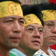 Three of the nine democracy campaigners, including legislator Yum Sin-ling, middle, stage a 50-hour hunger strike Tuesday, April 16, 1996, outside the building of Xinhua, China's unofficial embassy in Hong Kong, to protest Beijing's plans to replace the British colony's elected legislature with an appointed body after 1997.